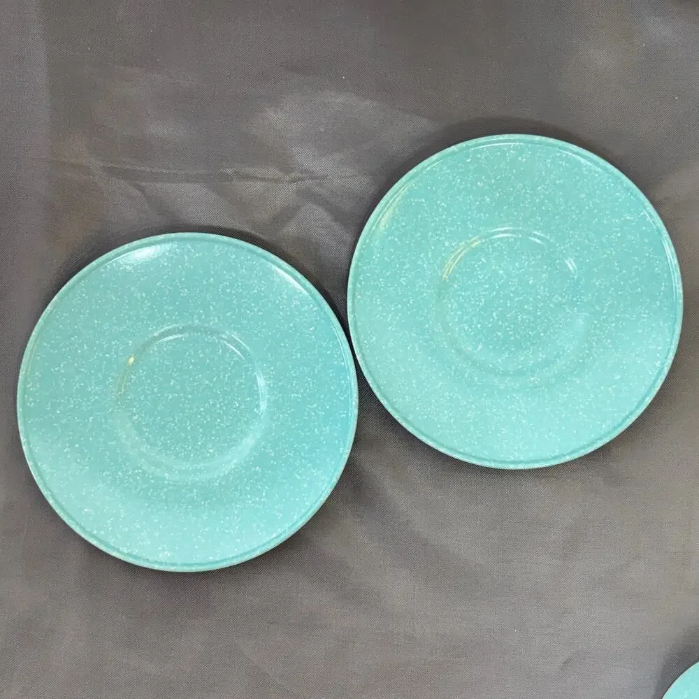Texas Ware Melamine Cup W/ Saucer Set of 2 Turquoise Blue W/ White Speckles